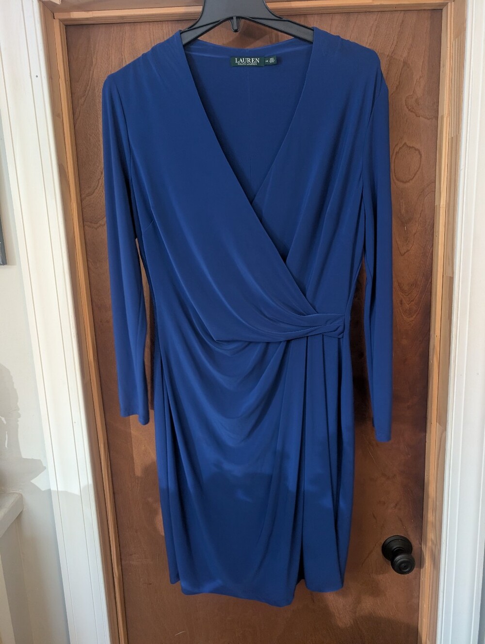 Lauren Ralph Lauren Navy Faux-Wrap Long Sleeve Dress